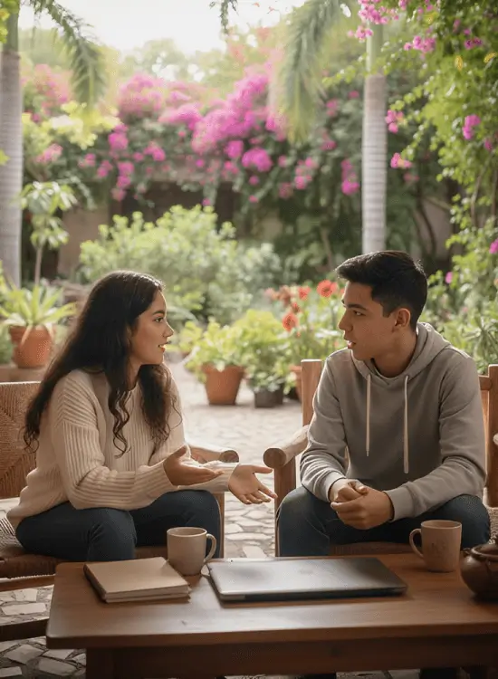 Adolescentes conversando de forma amistosa en un entorno social