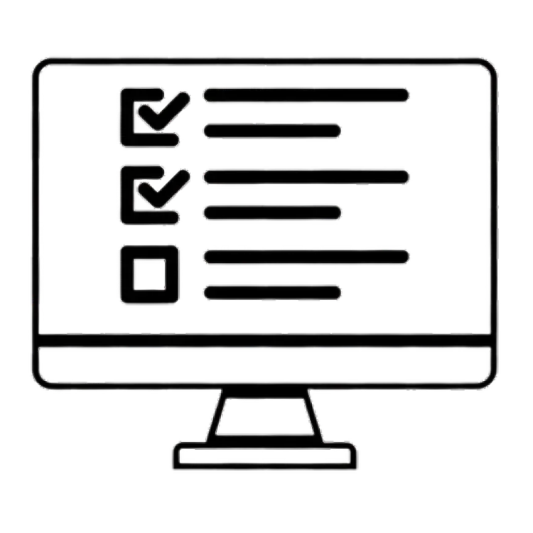Icono lineal que representa un test o evaluación