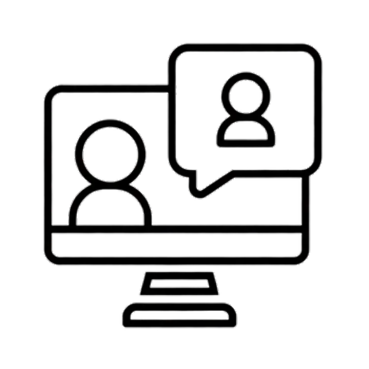 Icono lineal que representa una videollamada en línea